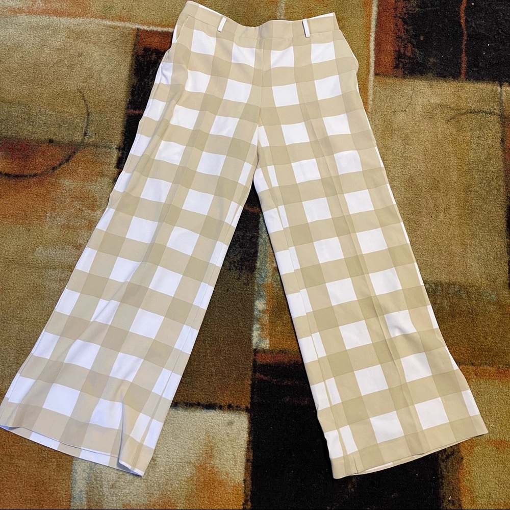 Plaid Tan and White Flare Casual Pants